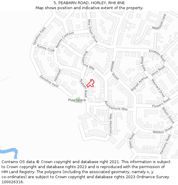 5, PEABARN ROAD, HORLEY, RH6 8NE: Location map and indicative extent of plot