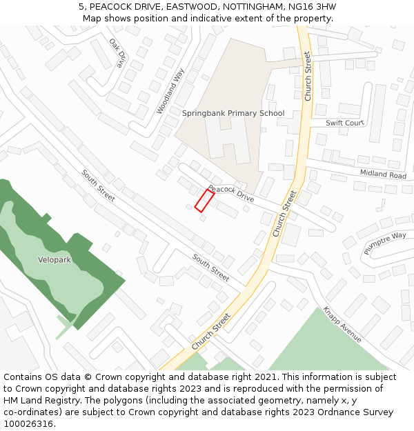 5, PEACOCK DRIVE, EASTWOOD, NOTTINGHAM, NG16 3HW: Location map and indicative extent of plot