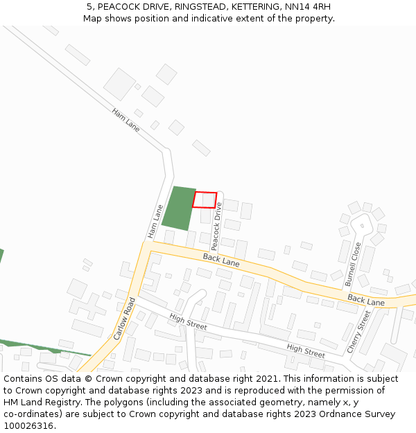 5, PEACOCK DRIVE, RINGSTEAD, KETTERING, NN14 4RH: Location map and indicative extent of plot