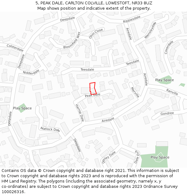 5, PEAK DALE, CARLTON COLVILLE, LOWESTOFT, NR33 8UZ: Location map and indicative extent of plot