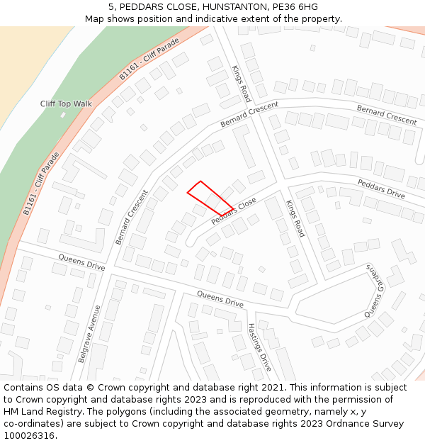 5, PEDDARS CLOSE, HUNSTANTON, PE36 6HG: Location map and indicative extent of plot
