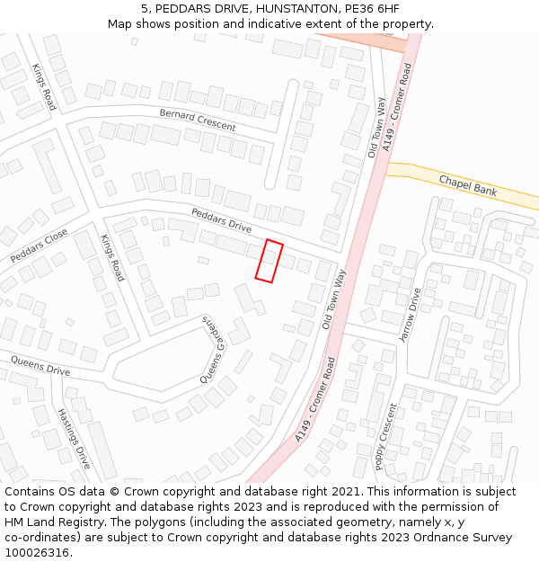 5, PEDDARS DRIVE, HUNSTANTON, PE36 6HF: Location map and indicative extent of plot