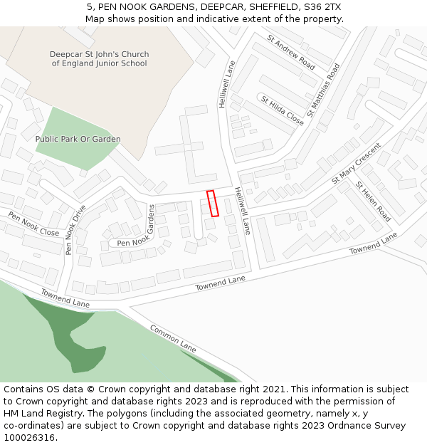 5, PEN NOOK GARDENS, DEEPCAR, SHEFFIELD, S36 2TX: Location map and indicative extent of plot