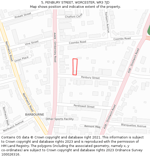 5, PENBURY STREET, WORCESTER, WR3 7JD: Location map and indicative extent of plot