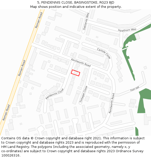 5, PENDENNIS CLOSE, BASINGSTOKE, RG23 8JD: Location map and indicative extent of plot