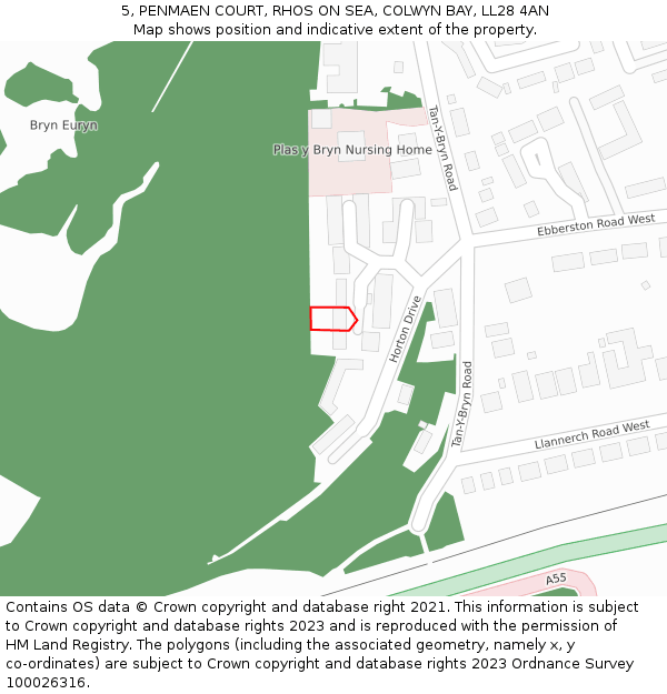 5, PENMAEN COURT, RHOS ON SEA, COLWYN BAY, LL28 4AN: Location map and indicative extent of plot