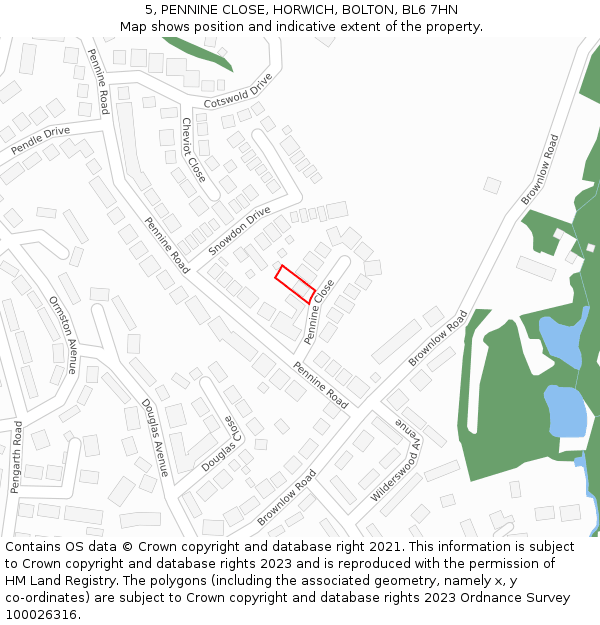 5, PENNINE CLOSE, HORWICH, BOLTON, BL6 7HN: Location map and indicative extent of plot