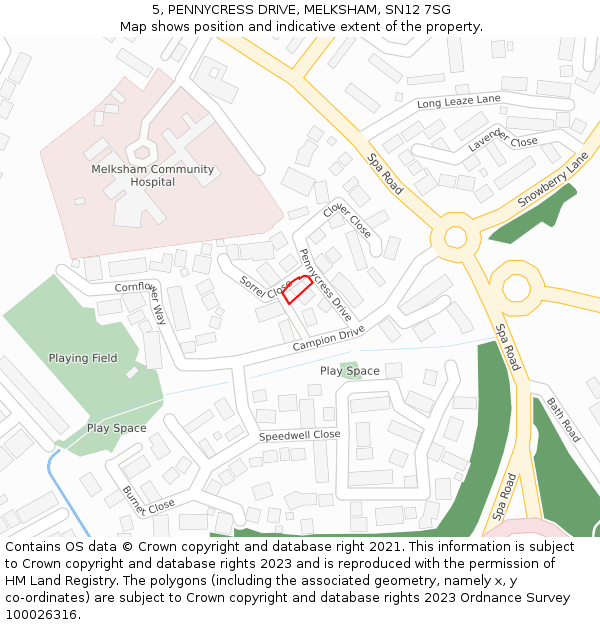 5, PENNYCRESS DRIVE, MELKSHAM, SN12 7SG: Location map and indicative extent of plot