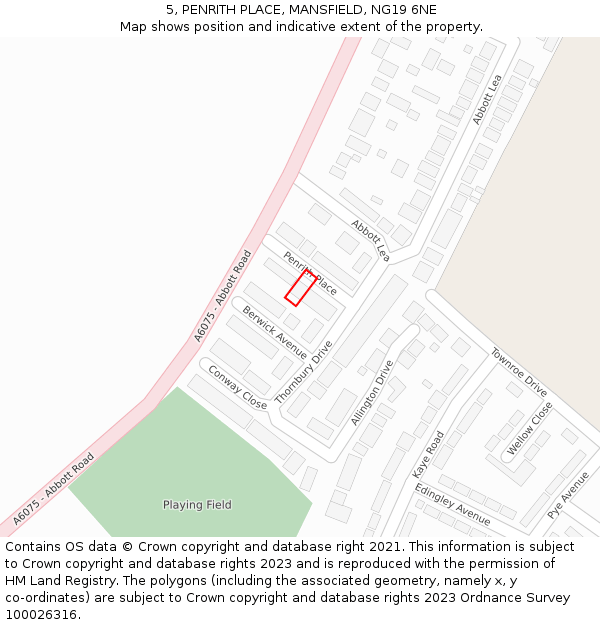 5, PENRITH PLACE, MANSFIELD, NG19 6NE: Location map and indicative extent of plot