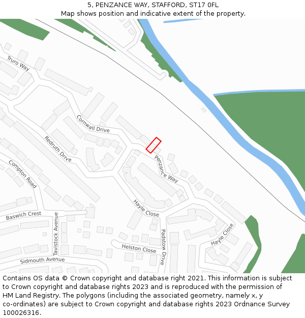 5, PENZANCE WAY, STAFFORD, ST17 0FL: Location map and indicative extent of plot
