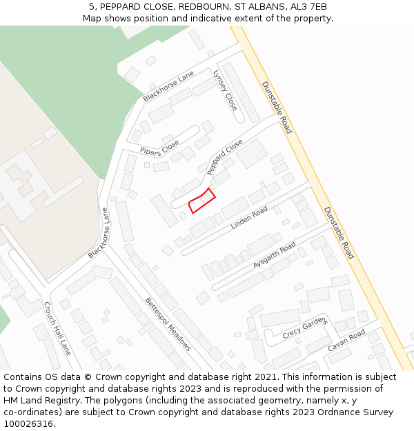 5, PEPPARD CLOSE, REDBOURN, ST ALBANS, AL3 7EB: Location map and indicative extent of plot