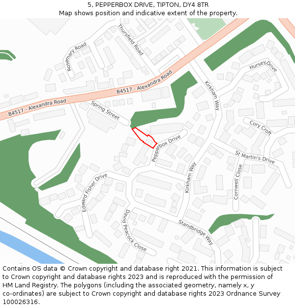 5, PEPPERBOX DRIVE, TIPTON, DY4 8TR: Location map and indicative extent of plot