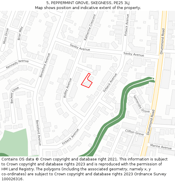 5, PEPPERMINT GROVE, SKEGNESS, PE25 3LJ: Location map and indicative extent of plot