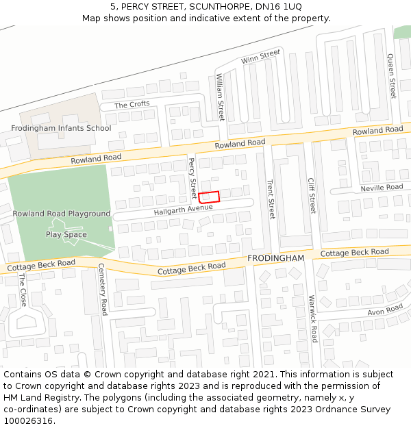 5, PERCY STREET, SCUNTHORPE, DN16 1UQ: Location map and indicative extent of plot