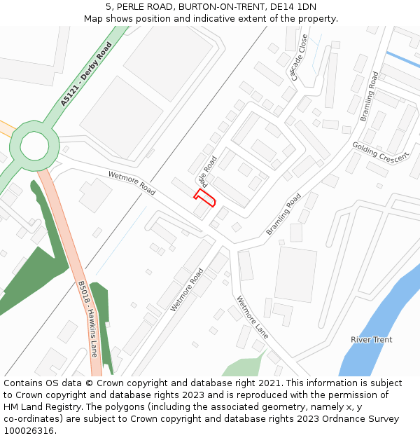 5, PERLE ROAD, BURTON-ON-TRENT, DE14 1DN: Location map and indicative extent of plot