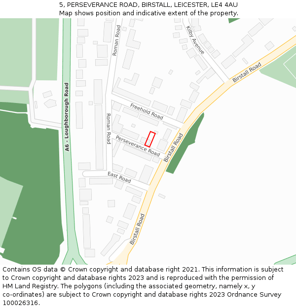 5, PERSEVERANCE ROAD, BIRSTALL, LEICESTER, LE4 4AU: Location map and indicative extent of plot
