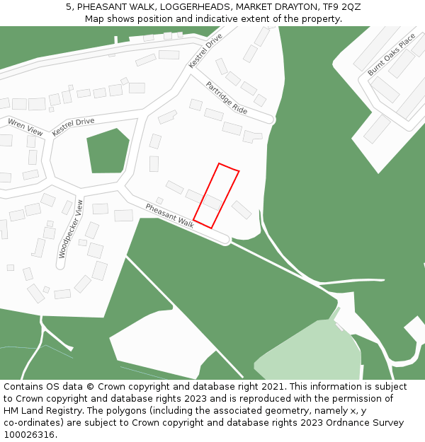 5, PHEASANT WALK, LOGGERHEADS, MARKET DRAYTON, TF9 2QZ: Location map and indicative extent of plot