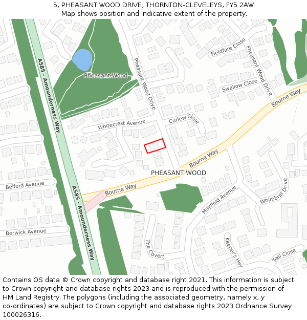 5, PHEASANT WOOD DRIVE, THORNTON-CLEVELEYS, FY5 2AW: Location map and indicative extent of plot