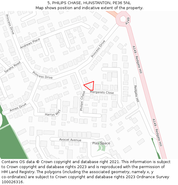 5, PHILIPS CHASE, HUNSTANTON, PE36 5NL: Location map and indicative extent of plot