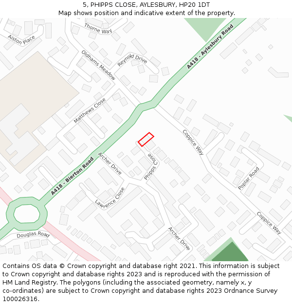 5, PHIPPS CLOSE, AYLESBURY, HP20 1DT: Location map and indicative extent of plot