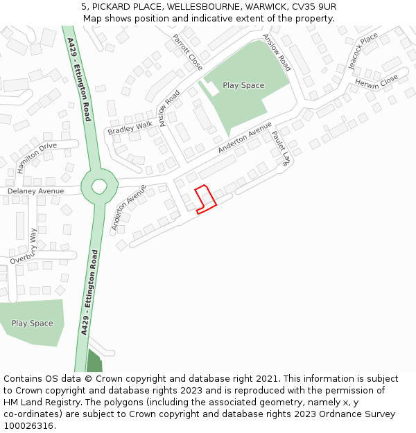 5, PICKARD PLACE, WELLESBOURNE, WARWICK, CV35 9UR: Location map and indicative extent of plot