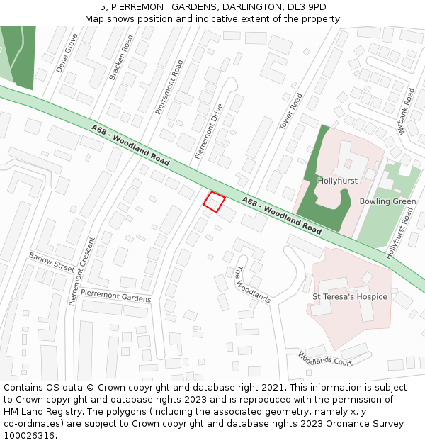 5, PIERREMONT GARDENS, DARLINGTON, DL3 9PD: Location map and indicative extent of plot