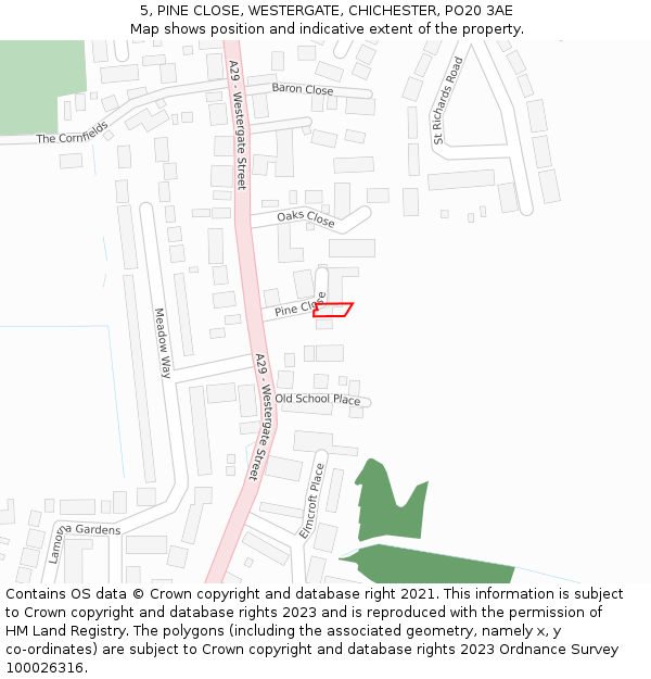 5, PINE CLOSE, WESTERGATE, CHICHESTER, PO20 3AE: Location map and indicative extent of plot