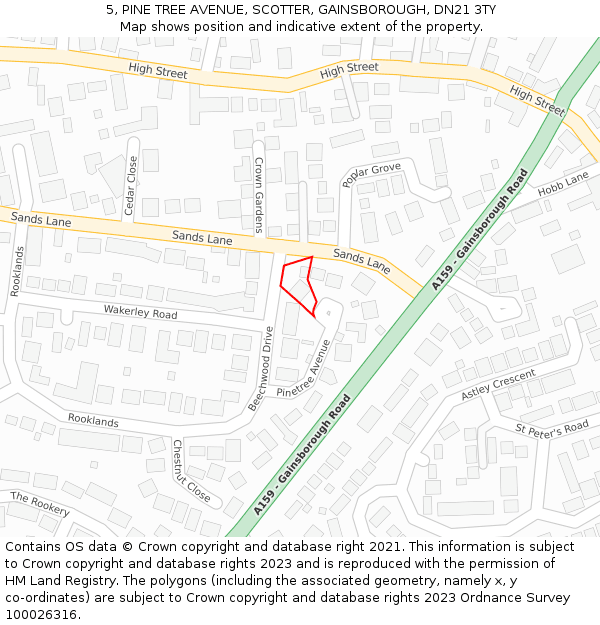 5, PINE TREE AVENUE, SCOTTER, GAINSBOROUGH, DN21 3TY: Location map and indicative extent of plot