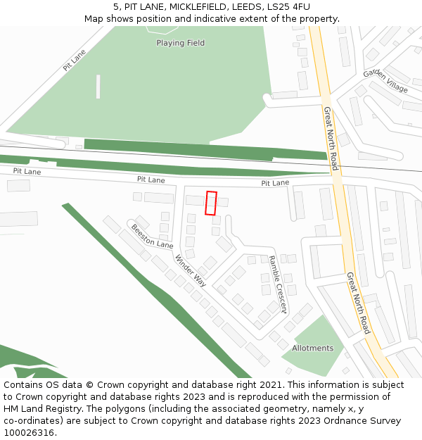 5, PIT LANE, MICKLEFIELD, LEEDS, LS25 4FU: Location map and indicative extent of plot