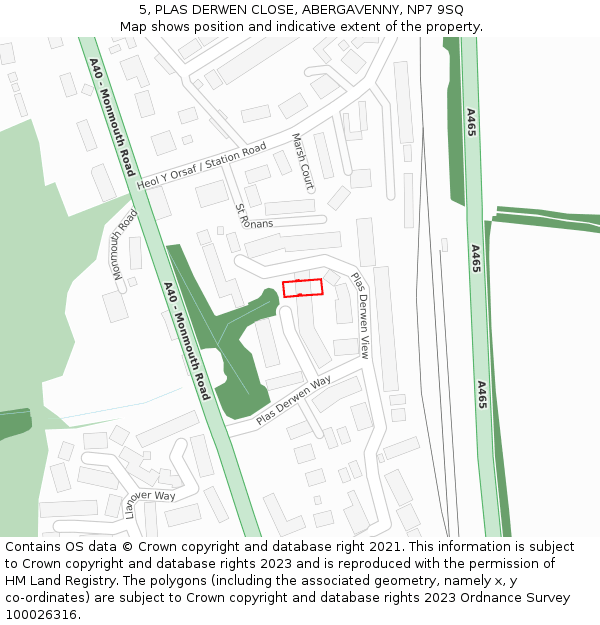 5, PLAS DERWEN CLOSE, ABERGAVENNY, NP7 9SQ: Location map and indicative extent of plot
