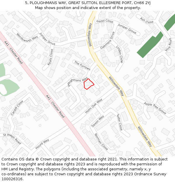 5, PLOUGHMANS WAY, GREAT SUTTON, ELLESMERE PORT, CH66 2YJ: Location map and indicative extent of plot
