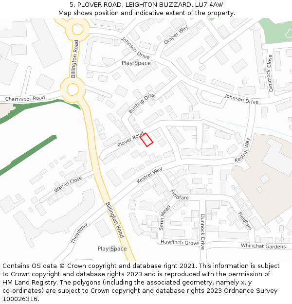5, PLOVER ROAD, LEIGHTON BUZZARD, LU7 4AW: Location map and indicative extent of plot