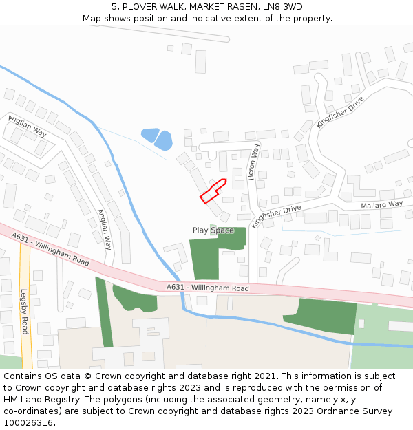 5, PLOVER WALK, MARKET RASEN, LN8 3WD: Location map and indicative extent of plot