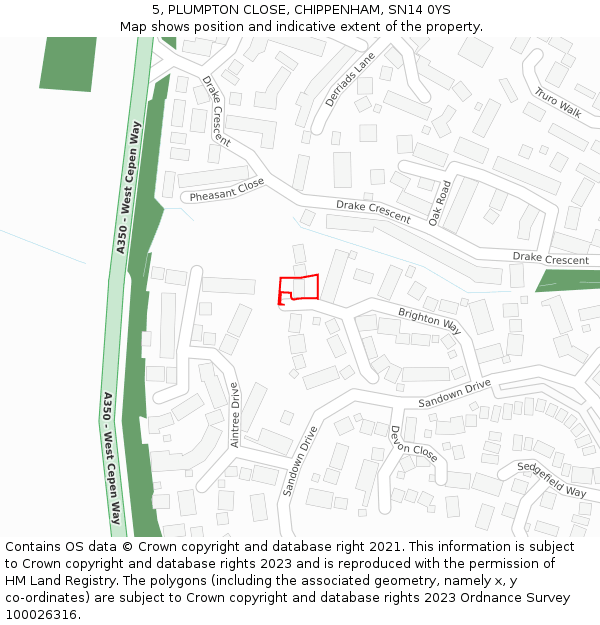 5, PLUMPTON CLOSE, CHIPPENHAM, SN14 0YS: Location map and indicative extent of plot