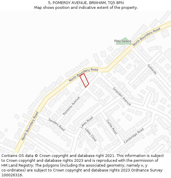5, POMEROY AVENUE, BRIXHAM, TQ5 8PN: Location map and indicative extent of plot