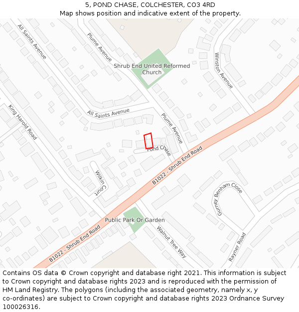 5, POND CHASE, COLCHESTER, CO3 4RD: Location map and indicative extent of plot