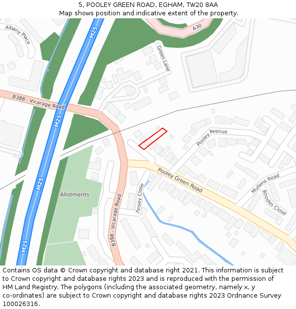 5, POOLEY GREEN ROAD, EGHAM, TW20 8AA: Location map and indicative extent of plot
