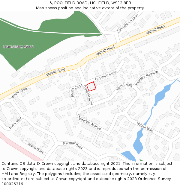 5, POOLFIELD ROAD, LICHFIELD, WS13 8EB: Location map and indicative extent of plot