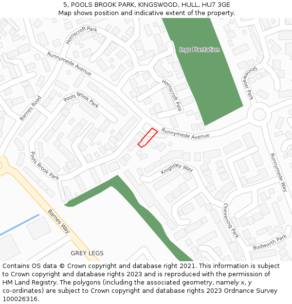 5, POOLS BROOK PARK, KINGSWOOD, HULL, HU7 3GE: Location map and indicative extent of plot