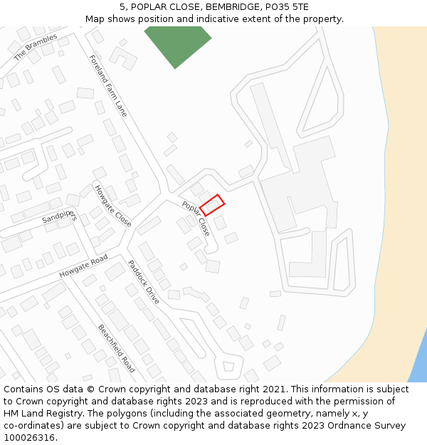 5, POPLAR CLOSE, BEMBRIDGE, PO35 5TE: Location map and indicative extent of plot