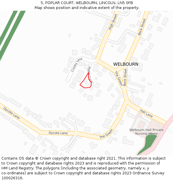 5, POPLAR COURT, WELBOURN, LINCOLN, LN5 0FB: Location map and indicative extent of plot