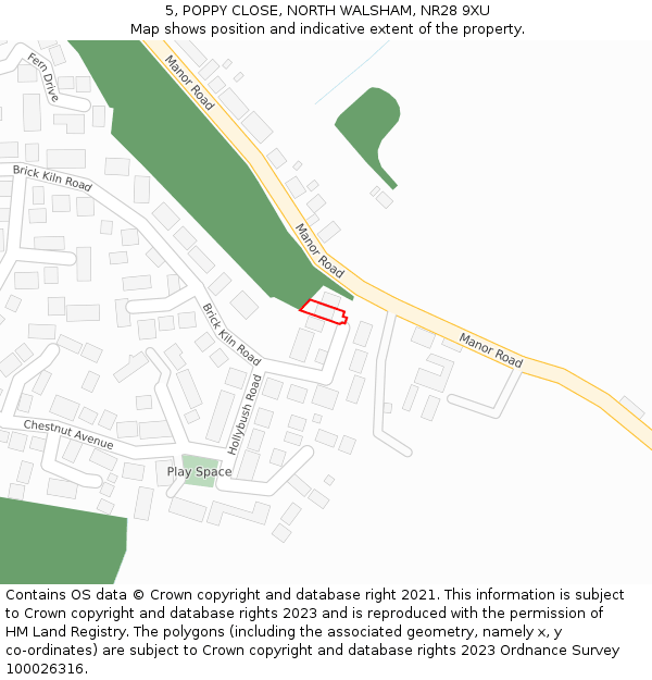 5, POPPY CLOSE, NORTH WALSHAM, NR28 9XU: Location map and indicative extent of plot