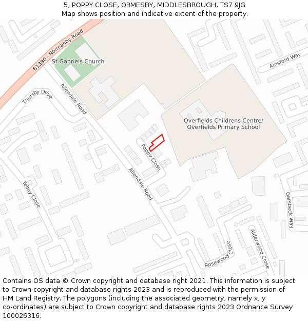 5, POPPY CLOSE, ORMESBY, MIDDLESBROUGH, TS7 9JG: Location map and indicative extent of plot