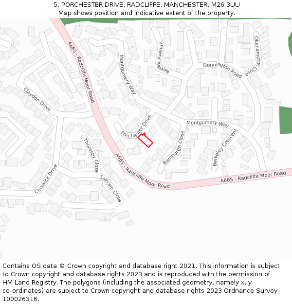 5, PORCHESTER DRIVE, RADCLIFFE, MANCHESTER, M26 3UU: Location map and indicative extent of plot