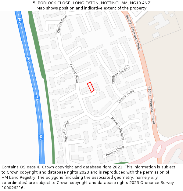 5, PORLOCK CLOSE, LONG EATON, NOTTINGHAM, NG10 4NZ: Location map and indicative extent of plot