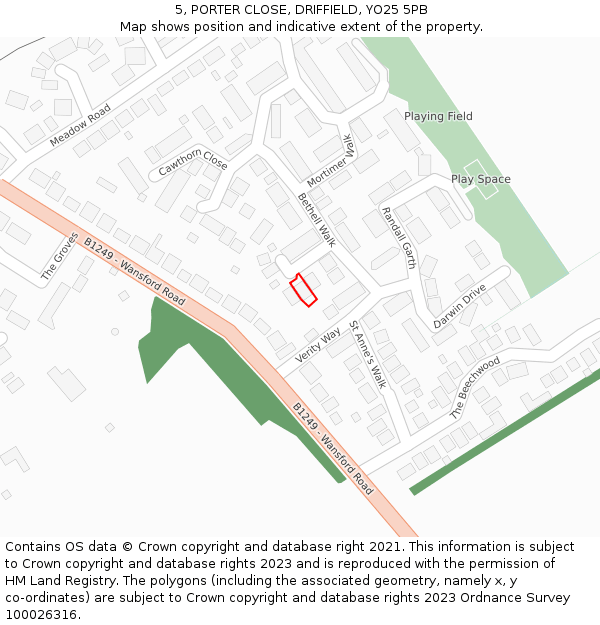 5, PORTER CLOSE, DRIFFIELD, YO25 5PB: Location map and indicative extent of plot