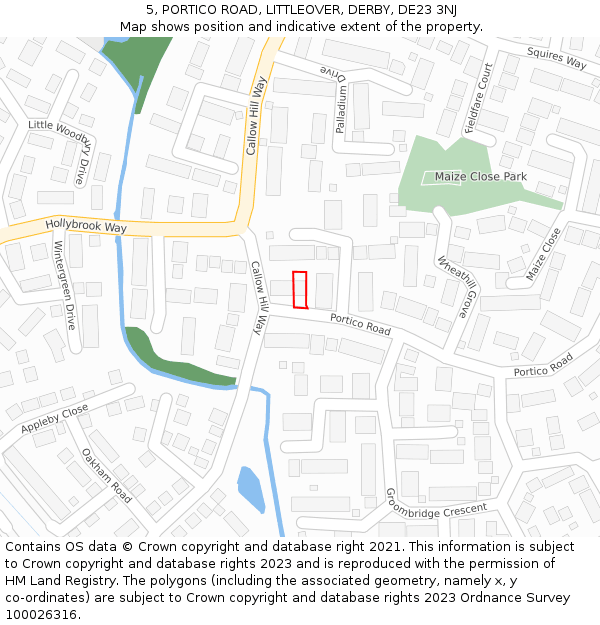 5, PORTICO ROAD, LITTLEOVER, DERBY, DE23 3NJ: Location map and indicative extent of plot