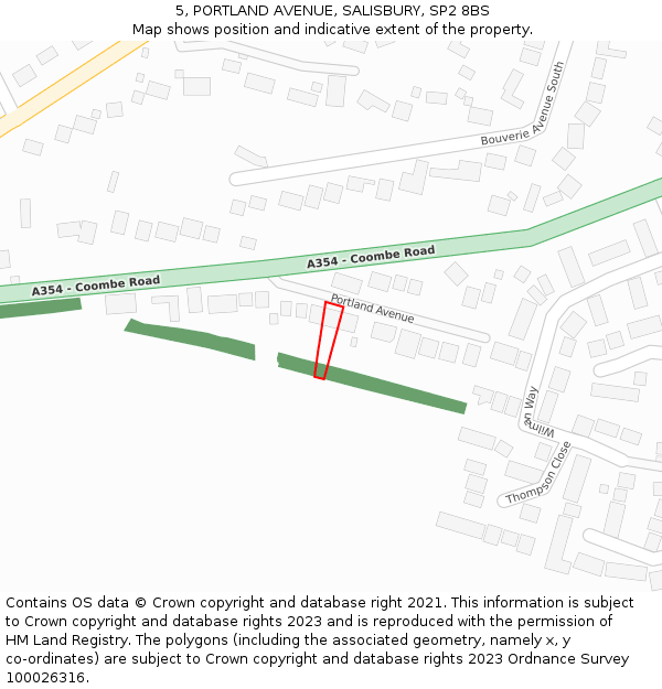 5, PORTLAND AVENUE, SALISBURY, SP2 8BS: Location map and indicative extent of plot