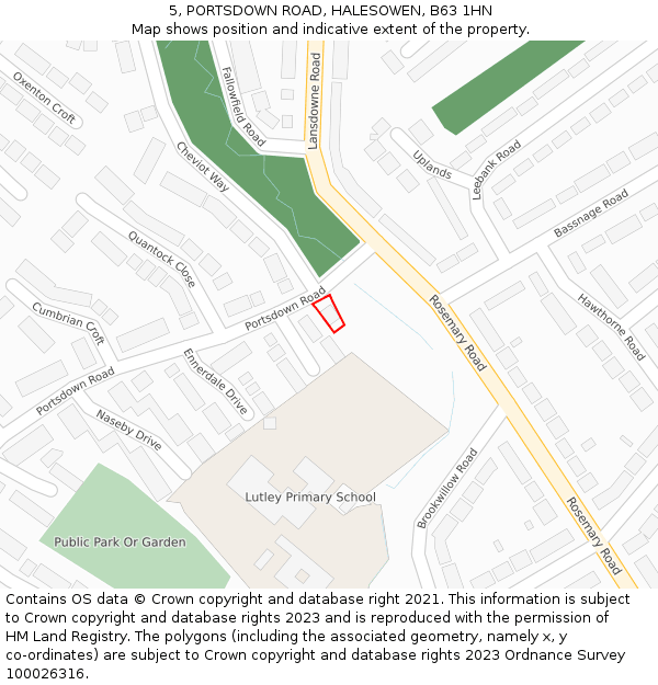 5, PORTSDOWN ROAD, HALESOWEN, B63 1HN: Location map and indicative extent of plot