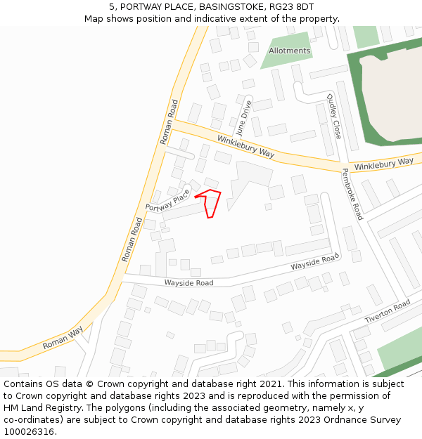 5, PORTWAY PLACE, BASINGSTOKE, RG23 8DT: Location map and indicative extent of plot
